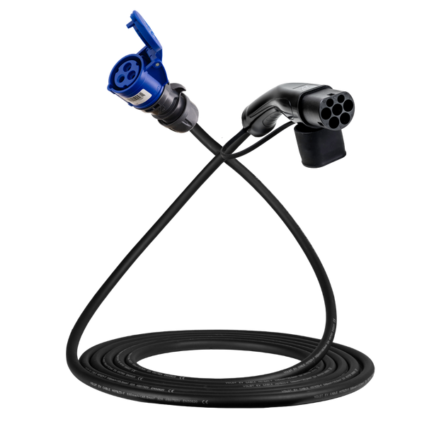 Adapterkabel type 2 (ladestasjonssiden) til 3-polet blå CEE kontakt