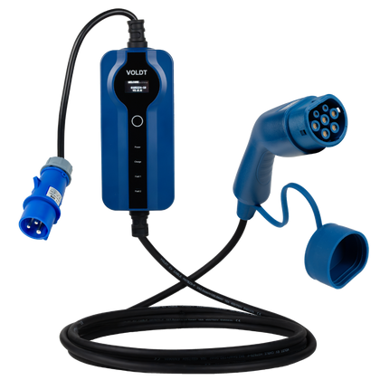 Type 2 - 16A blå CEE kontakt | 1 fase | Justerbar 8A - 16a | 3,7kW | Ladekabel for elbil