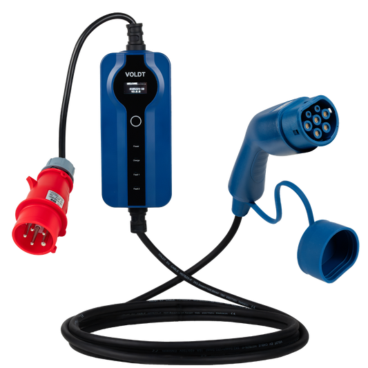 Type 2 - 16A rød CEE kontakt | 3-fase | Justerbar 8A - 16A | 11kW ladekabel