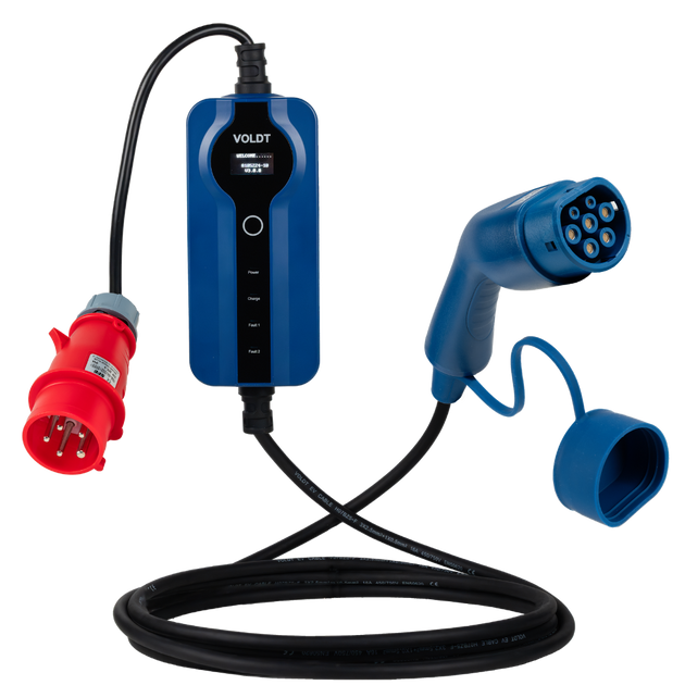 Type 2 - 16A rød CEE kontakt | 3-fase | Justerbar 8A - 16A | 11kW ladekabel