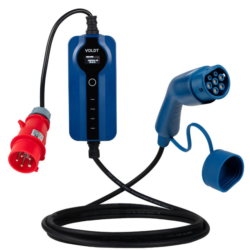 Type 2 - 16A rød CEE kontakt | 3-fase | Justerbar 8A - 16A | 11kW ladekabel