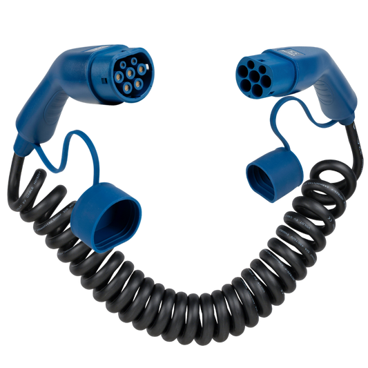 Type 2 til Type 2 | 3 Fas | 16A | 11kW | Spiral Ladekabel