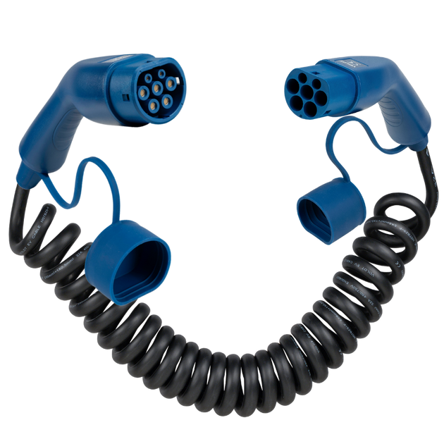 Type 2 til Type 2 | 1 Fas | 32A | 7,4kW | Spiral Ladekabel