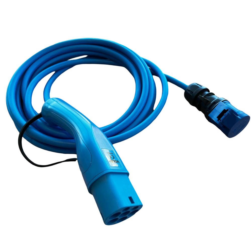 Adapterkabel type 2 (ladestasjonssiden) til 3-polet blå CEE kontakt