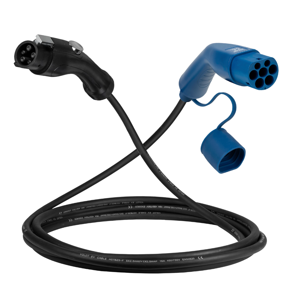 Type 1 til Type 2 | 1 Fas | 16A | 3,7kW Ladekabel