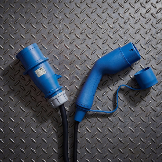 Type 2 - 16A blå CEE kontakt | 1 fase | Justerbar 8A - 16a | 3,7kW | Ladekabel for elbil
