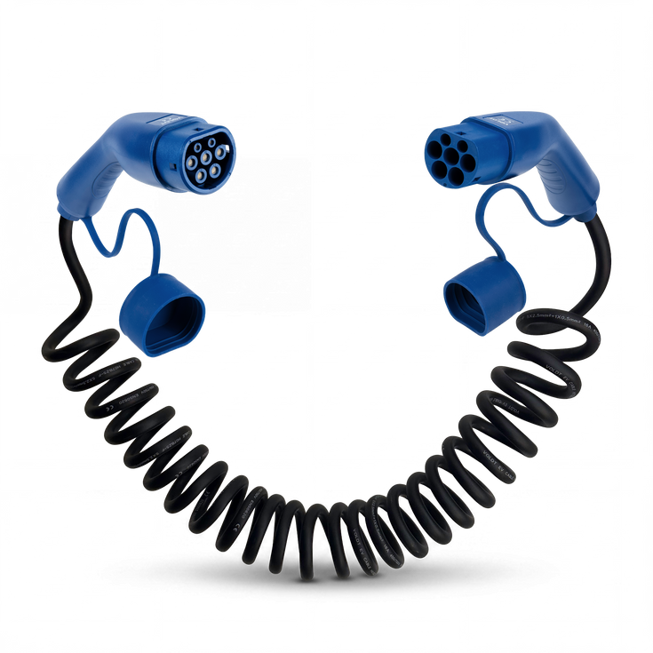 Type 2 til Type 2 | 3 Fas | 16A | 11kW | Spiral Ladekabel