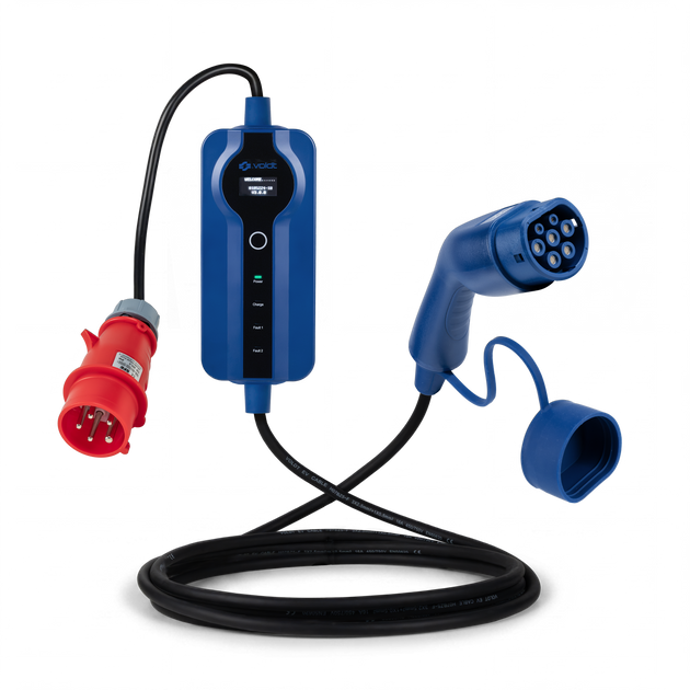 Type 2 - 16A rød CEE kontakt | 3-fase | Justerbar 8A - 16A | 11kW ladekabel