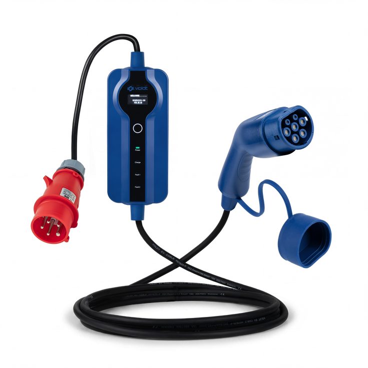 Type 2 - 16A rød CEE kontakt | 3-fase | Justerbar 8A - 16A | 11kW ladekabel