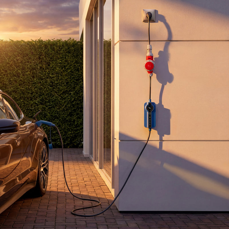 Type 2 - 16A rød CEE kontakt | 3-fase | Justerbar 8A - 16A | 11kW ladekabel